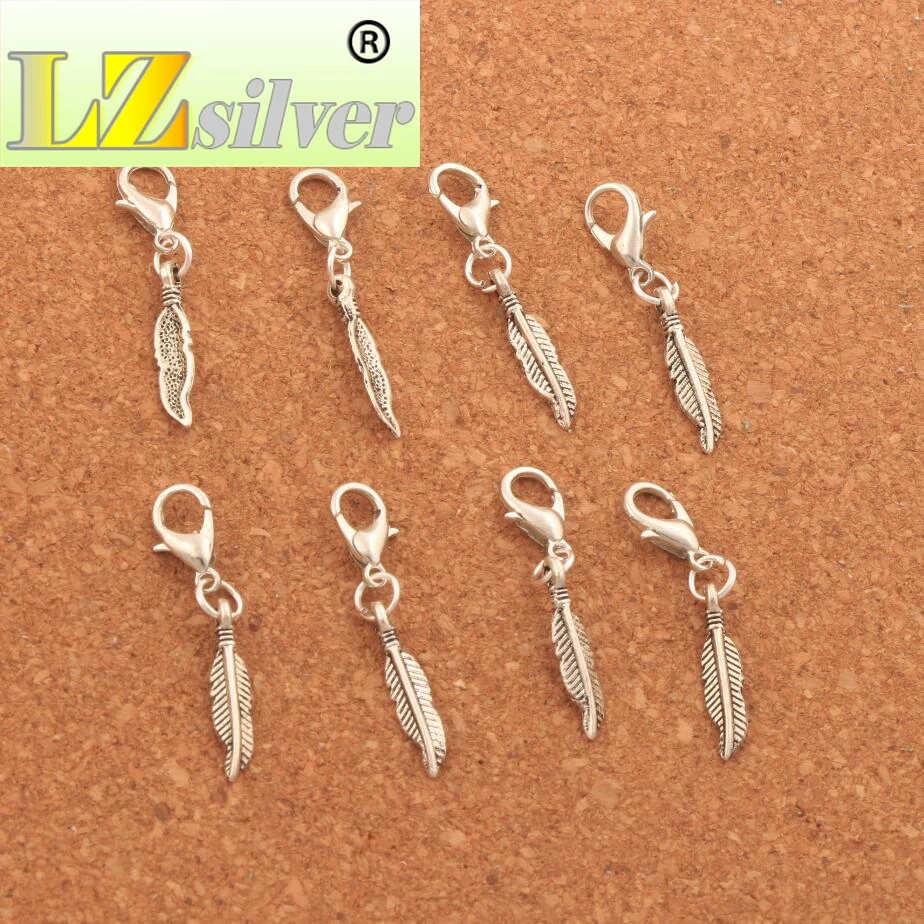 Small Feather Lobster Claw Clasp Charm Beads 32.3x4.3mm 200PCS zinc alloy Bronze  Jewelry DIY C332