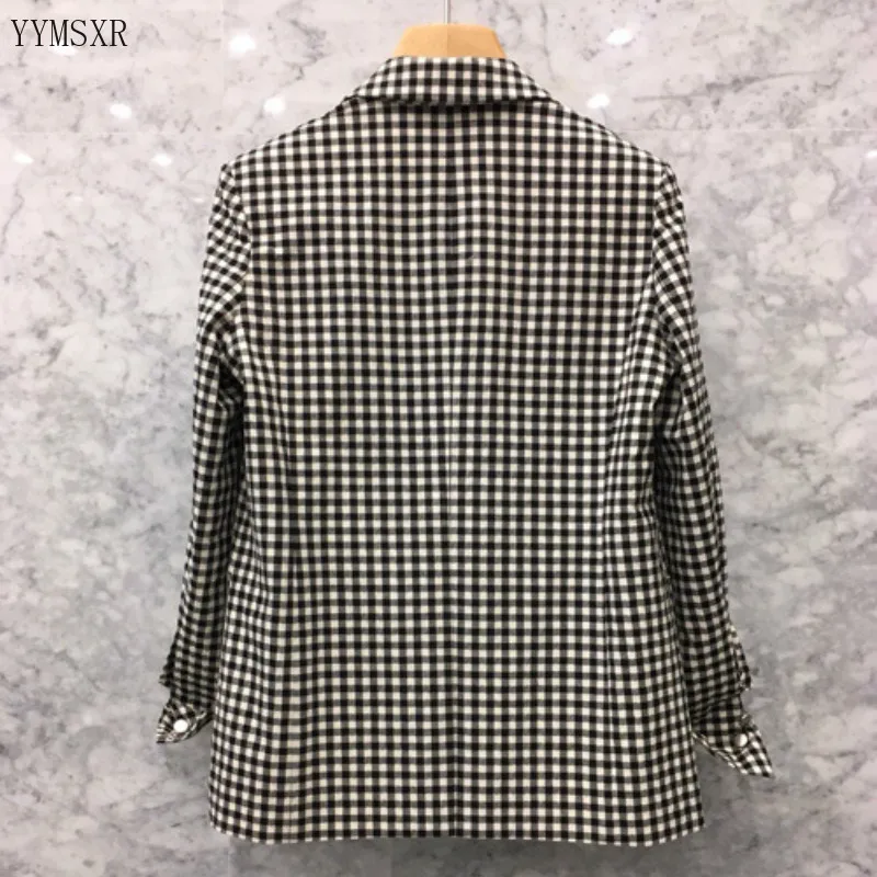 Reviews High quality small plaid ladies blazer jacket feminine Fall Slim Long Sleeve Retro Long Female jacket Fashion small suit 2020