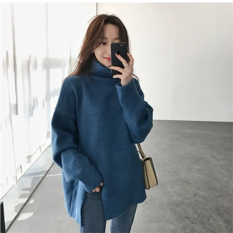 

Autumn and winter oversized knitted sweater women long sleeve high neck pullover sweater 2020 women's elegant chic sweater