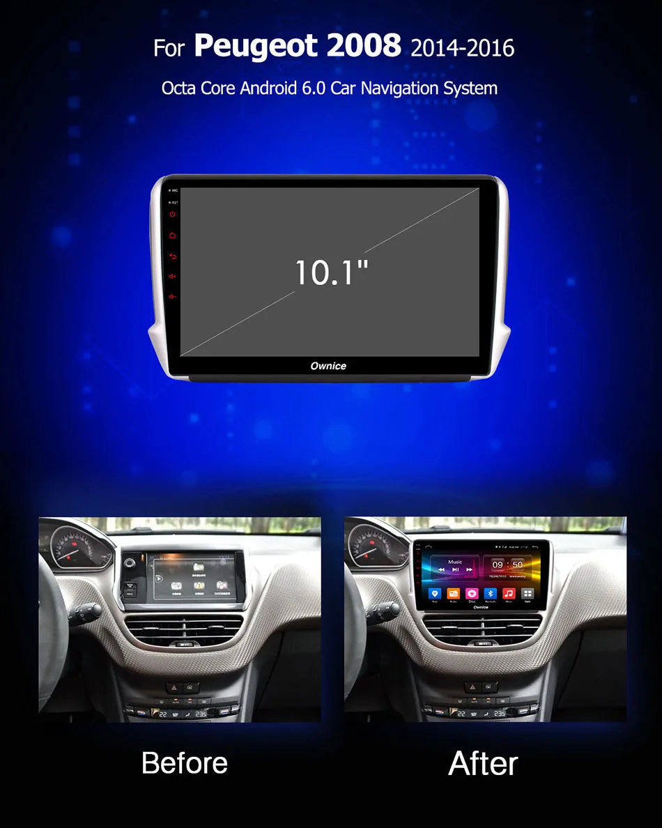 Discount Ownice K1 K2 K3 10.1" Android 8.1 Octa 8 core Car DVD GPS Radio Player for Peugeot 2008 208 2009 2010 2011 2012 2G RAM 1