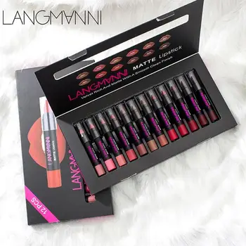 

Langmanni 12 makeup lipstick set non-stick cup matte waterproof lipstick lip gloss lip moisturizing hydrating