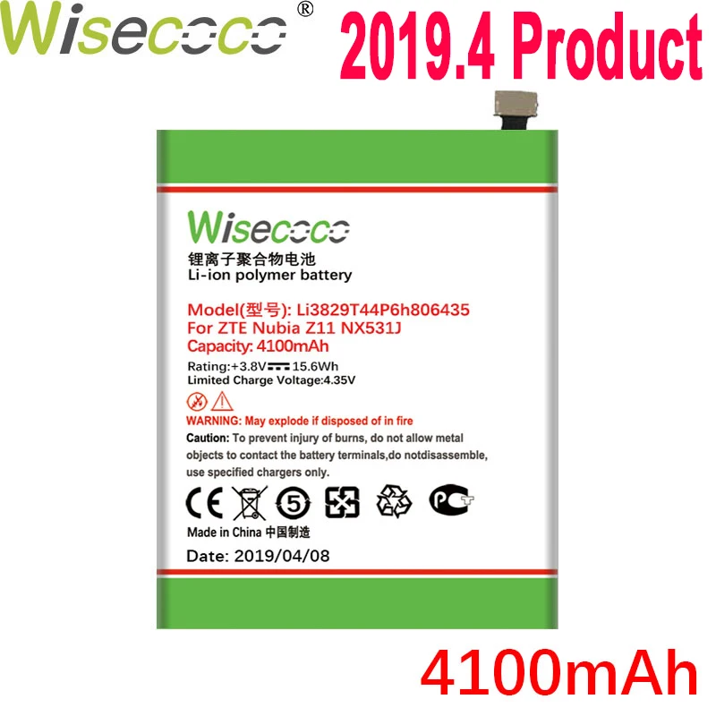 WISECOCO 4100 мАч Li3829T44P6h806435 батарея для zte Nubia Z11 NX531J телефон новейшее производство высокое качество батарея