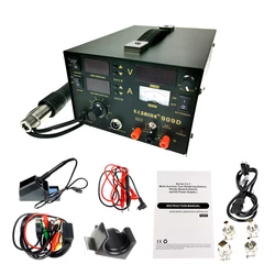 Saike 909D – Station de soudage 3 en 1 avec alimentation 15V 1a, machine de retouche, pistolet à Air chaud 650W 4 avec buses de pistolet à Air 