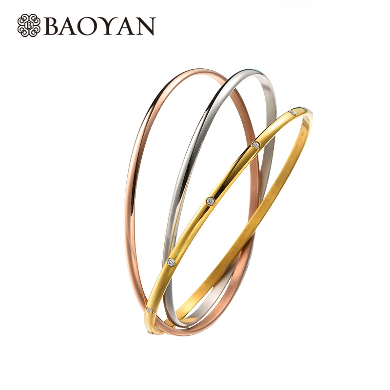 

Clearnance-sale Baoyan 3 Color Rose Gold Bangle Women Stainless Steel Jewelry Crystal Bangle Bracelets Woman Accessories