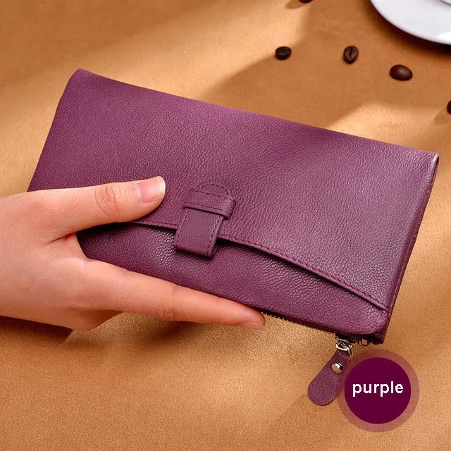 Long Purple Женский кошелек из овечьей кожи, высокое качество, натуральная кожа, женские длинные кошельки и короткие кошельки, женский кошелек, розовый, синий, черный, зеленый, фиолетовый - Цвет: Long Purple