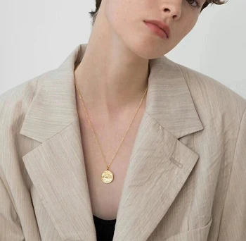 

Hot Coin Pure 925 Sterling Silver Eyes Round Collar Necklace Women Wedding All Match Charm Chain