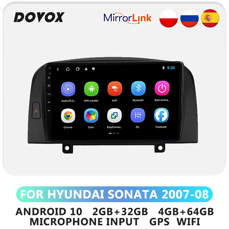Автомагнитола DOVOX для HYUNDAI SONATA 2007-2008 Android 10 мультимедийный видеоплеер с GPS