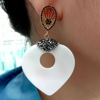 

39x42MM White Pink Queen Conch Heart-shaped Cz pave Stud Earrings