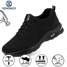 

Spring Man's Safety Shoes Elasticity Steel Toe Men's Shoes Anti-puncture Work Sneakers Breathable Safety Work Shoes YIZHONCO