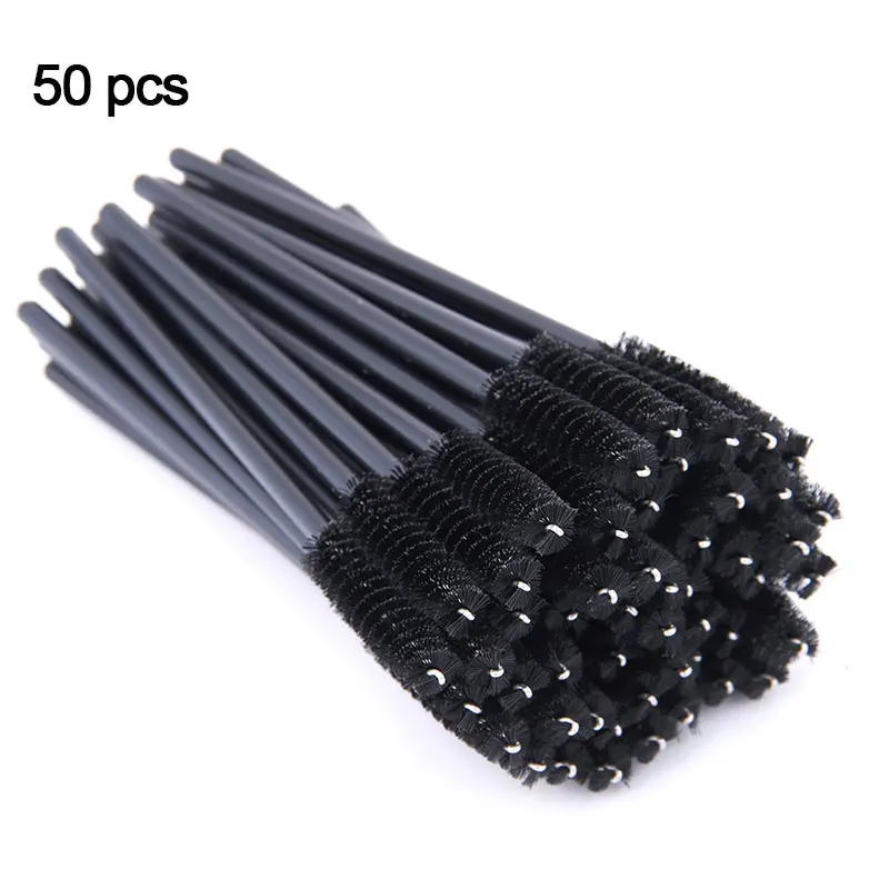 50 pcs black Щетка для ресниц Макияж щеточки Одноразовые Тушь для ресниц палочки Аппликатор Spoolers ресницы косметические кисти макияж инструменты заводская цена - Handle Color: 50 pcs black
