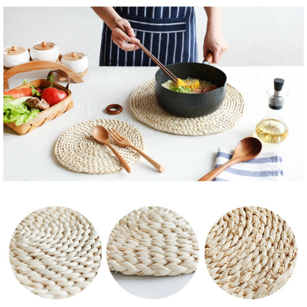 Круглые столовые приборы из ротанга натуральной кукурузы соломы плетеные