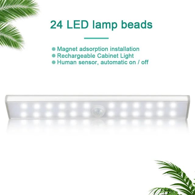 24Led Cabinet Light Светодиодная подсветка под шкаф PIR датчик движения лампа 24 светодиодный беспроводной USB Перезаряжаемый кухонный светильник для шкафа - Цвет: 24Led Cabinet Light