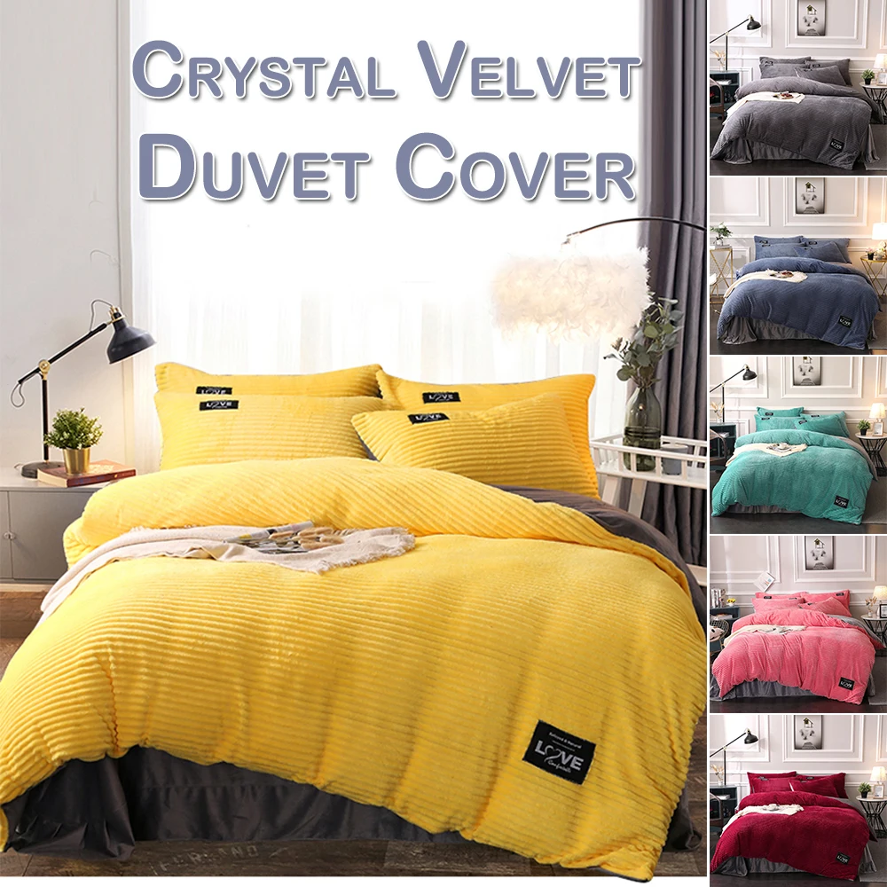 

Winter Warm Home Bedding Crystal Velvet Duvet Cover Plush Comfy Soft Shaggy Stripe Duvet Cover Queen/King/ Size 6 Colors D20