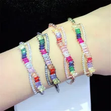 10 шт./лот,, латунный браслет, с радужным кубическим цирконием, регулируемый браслет, модные ювелирные изделия