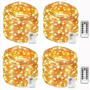 

Kohree 4packs 10m 100LEDs String Lights Copper Wire Fairy Christmas Tree Twinkle Light with Remote Control Battery Powered
