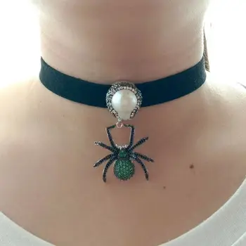 

15" White Keshi Pearl CZ Spider Choker Necklace