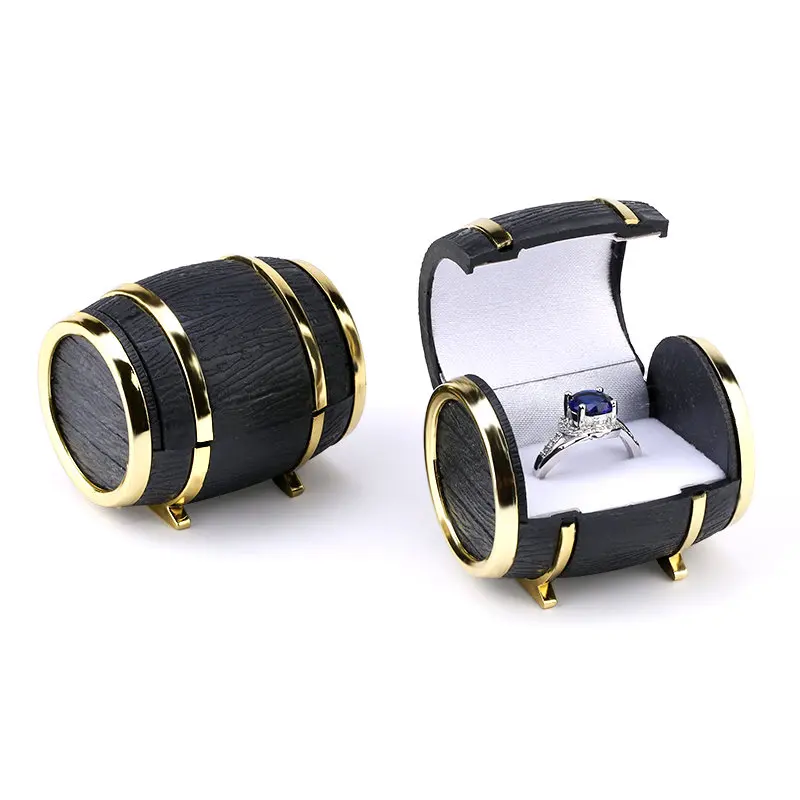 1 Pcs Plastic Wine Barrel Jewelry Box Wedding Ring Box Jewelry