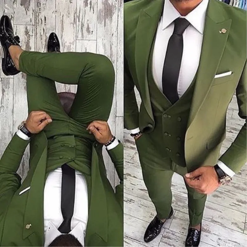 Последние конструкции пальто брюки зеленый мужской костюм Slim Fit 3 шт смокинг