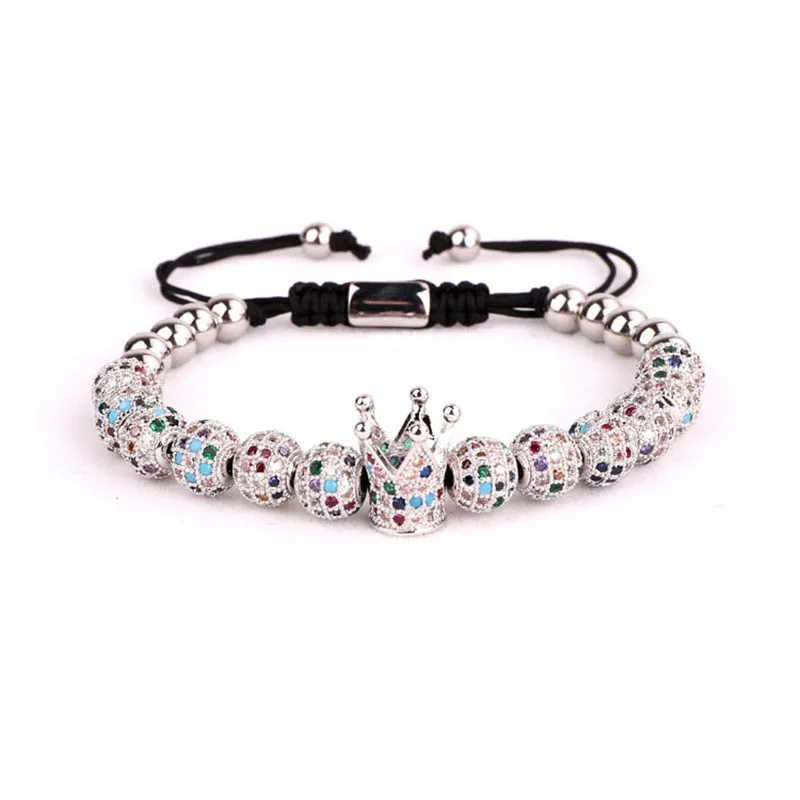 High Quality Luxury Multi Color CZ Pave Ball Crown Charms Beads Bracelet Women Jewelry Friendship Adjustable Bracelet Lady - Image 3
