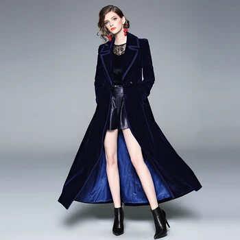 

Women Autumn Winter High Street Fashion Long Velvet Trench Coat 2019 Europe New Designer Elegant Lady Skirted Windbreaker
