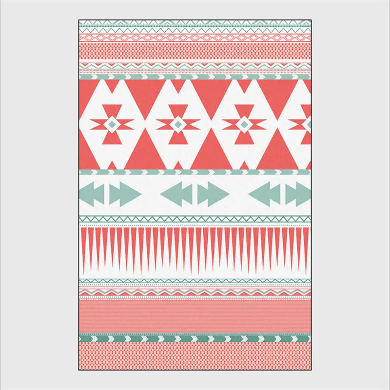Carpets for Living Room Ethnic Style Pink Geometric Pattern Crystal Velvet Thickening Area Rug for Bedroom Polyester