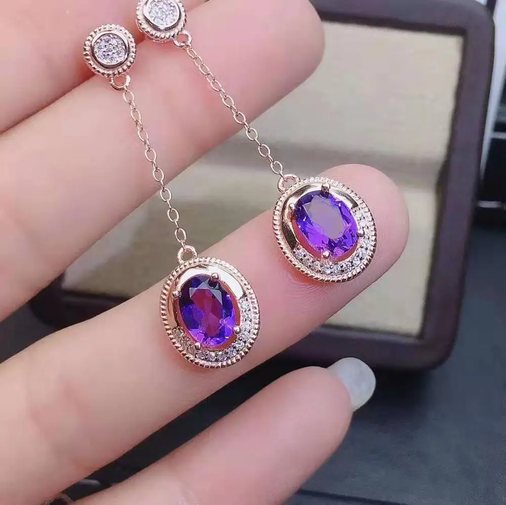 Натуральный фиолетовый кристалл S925 Кольцо Серьги Кулон ожерелье набор роскошный классический для женщин