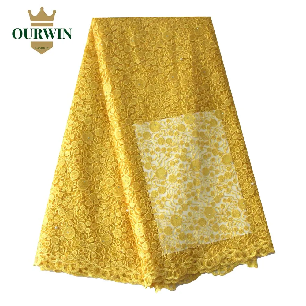 5 ярдов желтая ткань высокого качества африканская кружевная блестящая золотая