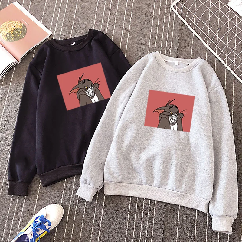 Женская толстовка с капюшоном Tom& Jerry Harajuku, милый мультяшный пуловер, эстетичный уличная одежда, спортивный костюм, свободная толстовка с капюшоном