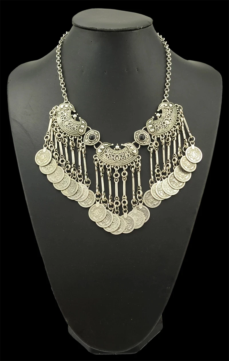 Цыганская Этническая бижутерия модное ретро серебряное античное ожерелье с