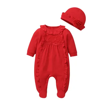 

baby girl clothes Newborn Infant Baby Girls Solid Ruffles Floral Romper Jumpsuit+Hat Outfits Sets baby clothes детская одежда
