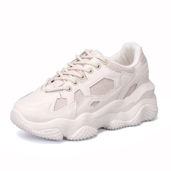 

Women Casual Shoes Lovers Leather Dad Platform Chunky Sneakers Lady Harajuku Flat Thick Sole Tenis Wedge White Basket Walking