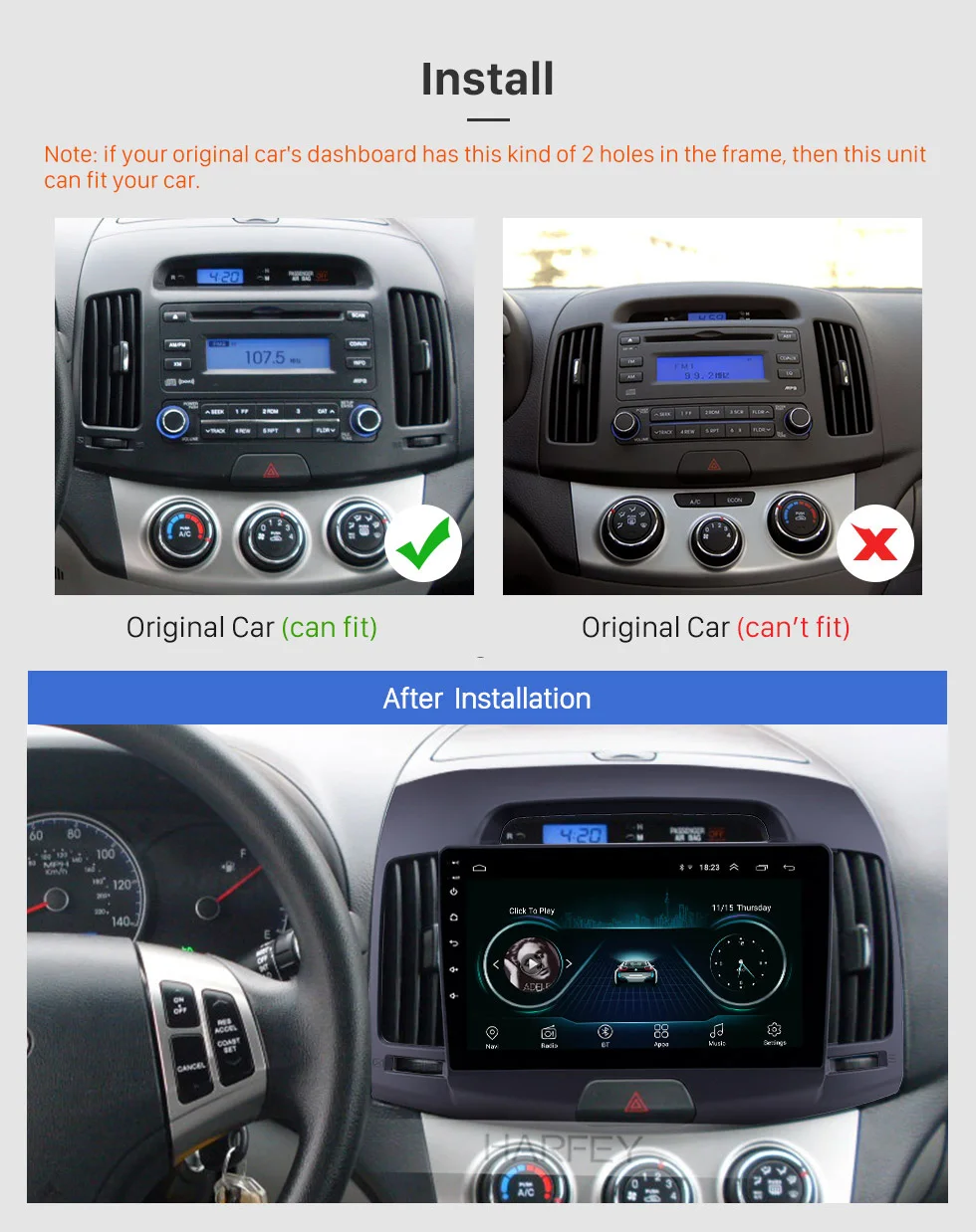 Best Harfey 9 inch Android 8.1 GPS Navigation Radio for Hyundai Elantra 2007-2011 HD Touchscreen with WIFI support Carplay SWC 3G 1