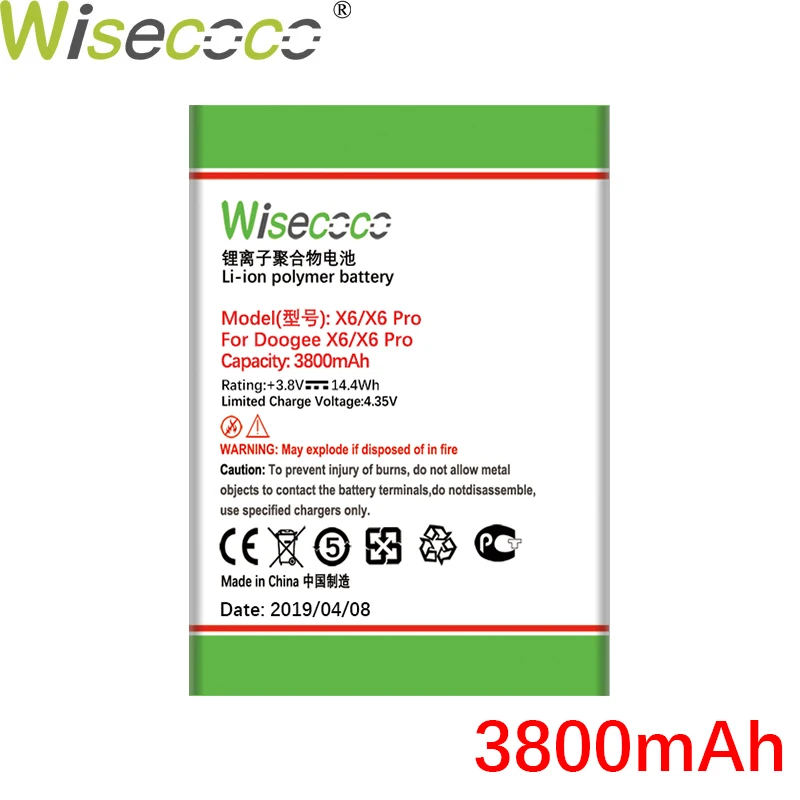 WISECOCO 3800 мАч батарея Для DOOGEE X6 X6 Pro мобильного телефона новейшее производство высокое качество батареи+ номер отслеживания