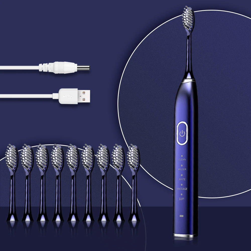 10 Modes Automatic Sonic Electric Toothbrush Rechargeable USB Charger Ultrasonic Teeth Brush for Adults 5/ 10 Replacement Heads 10 Modes Automatic Sonic Electric Toothbrush Rechargeable USB Charger Ultrasonic Teeth Brush for Adults 5/ 10 Replacement Heads