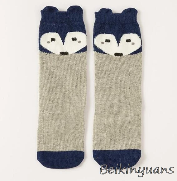 Navy blue fox Детская мультипликационная Шиншилла, милые детские носки с лисой, гольфы, Детские Теплые Носки с рисунком панды - Цвет: Navy blue fox