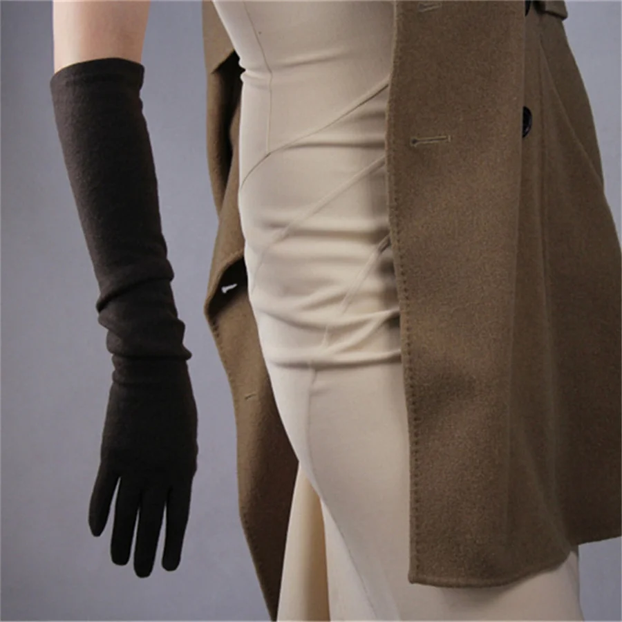 Women Cashmere Wool Deep Brown Gloves Elegant 50cm Long Section Elbow Elastic Female Models Seiko Retro Dress 5-YR09 Women Cashmere Wool Deep Brown Gloves Elegant 50cm Long Section Elbow Elastic Female Models Seiko Retro Dress 5-YR09
