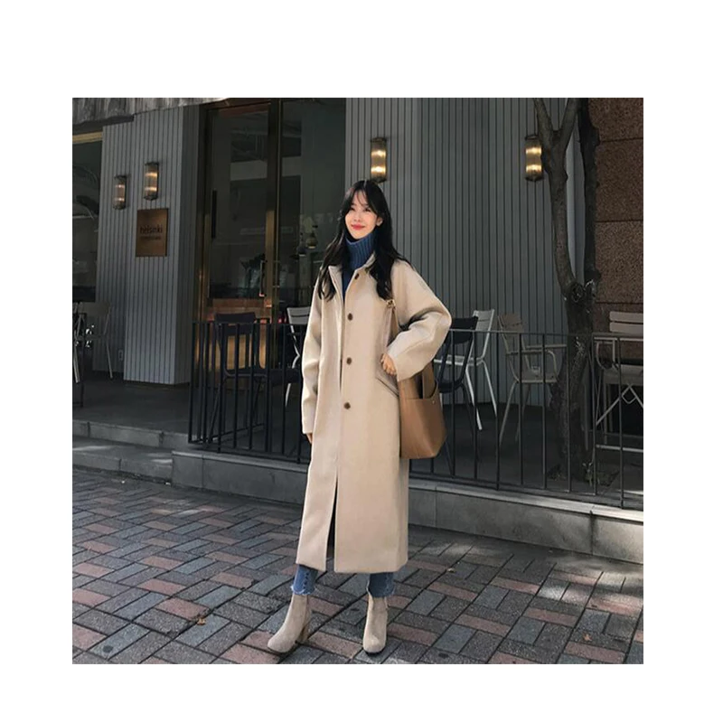 

2019 spring women's Outerwear Coat Turn-down Collar Full Sleeve woolen coat female fashion double cashmere woollen coat AA-642