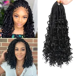 Synthetic Goddess Box Braids Crochet Hair With Curly End Bohemian Omber Braiding Hair Extensions 14-22