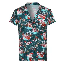 Рождественская Мужская Повседневная рубашка с коротким рукавом с принтом Санта Клауса, тонкие топы, рубашки мужские Гавайские размера плюс, camisas hombre 2XL