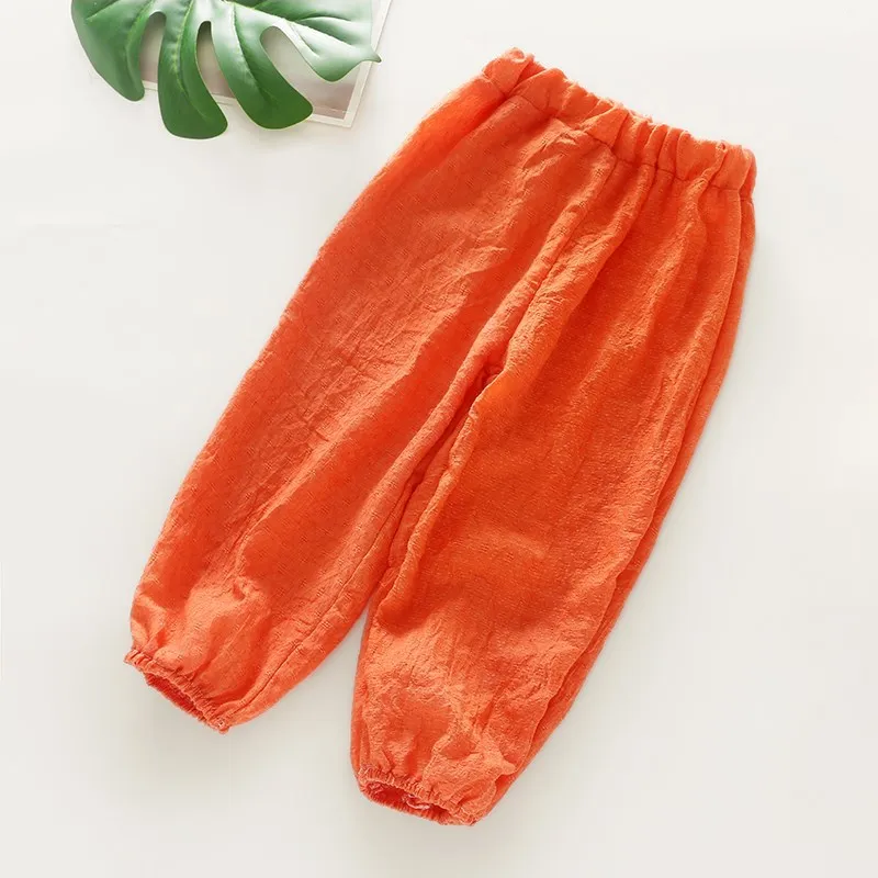 Детские противомоскитные штаны г. Летние новые стильные повседневные тонкие брюки для мальчиков однотонные универсальные штаны-фонарики для маленьких девочек, Fas