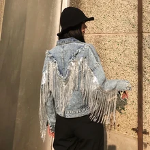 Aliexpress - Jean Jacket Woman Fringed Sequined Denim Jacket 2021 Spring New Retro BF Loose Short Jeans Jacket Top Chaquetas Jackets NZY133