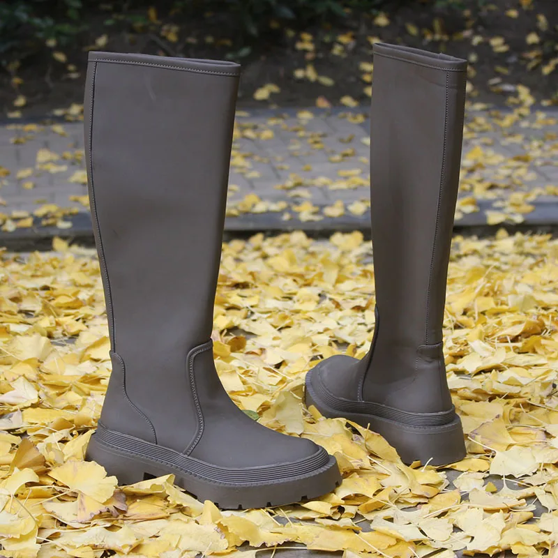 New round toe platform women knee boots slip on casual chunky heel women long boots