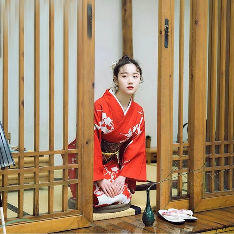 Женское японское традиционное хлопковое кимоно для косплея кимоно kawaii japan yukata кимоно женское кимоно с цветочным принтом платье с obi
