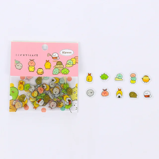 80 pcs/bag Japanese Stationery Stickers Cute Cat Sticky Paper Kawaii PVC Diary Bear sticker For Decoration Diary Scrapbooking 1