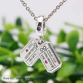 

Buyee Pure 925 Sterling Silver DIY Jewelry Findings Carving Love Coupon Exquisite Tag Pendant Charms for Bracelet Women Jewelry