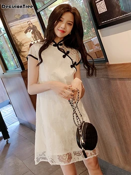 

2020 girls white Hollow carved lace dress chinese style princess dresses qipao traditional embroidery party wedding dress
