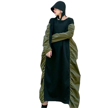 

QING MO Black Green Women Spring Dress 2020 Women Patchwork Color Dress Female Plus Size Loose Dress High Quality ZQY2695
