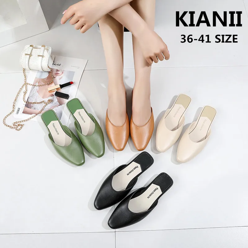 

KIANII Black Mules for Women Solid Color Round Toe Outdoor Square Heel Slippers Lightweight Convenient Indoor Slides 36-41 SIZE