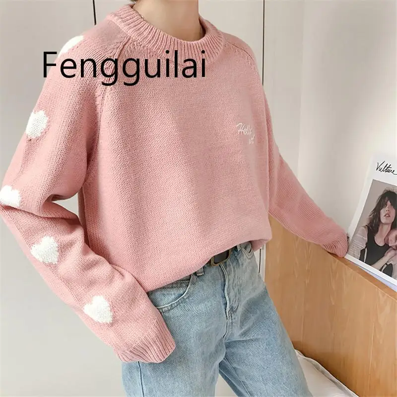 High Quality Letter Embroidery Sweater Women Winter Pullover Fashion Loose Knitted Sweater Top Autumn Female Jumper pull femme
