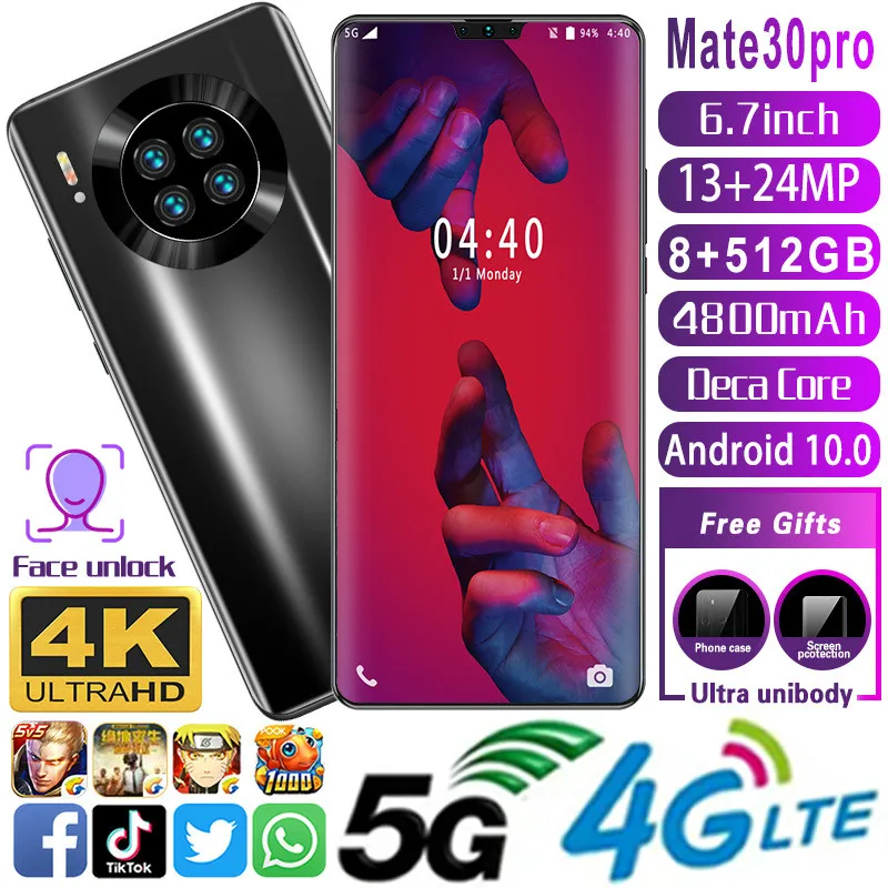 Mate 30 Pro 6.26 smartphones 2GB RAM 16GB ROM android mobile phones face ID unlocked celulares Global version 3G wifi 2SIM